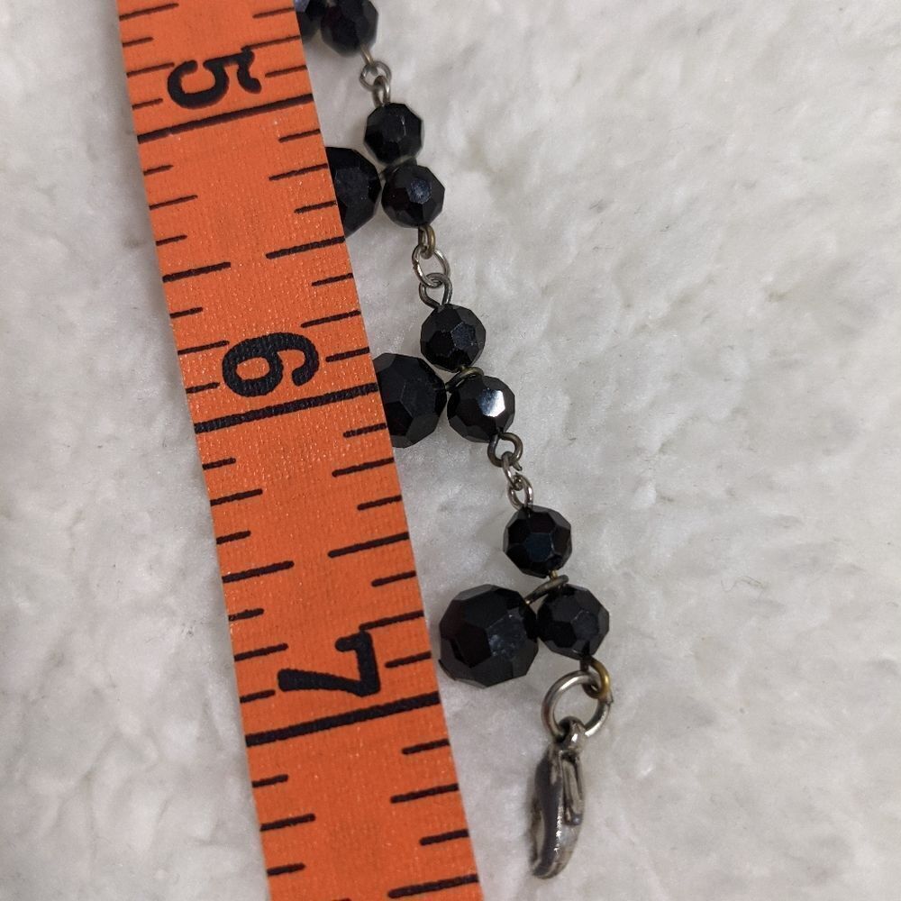 Vintage 1990's Black Facetted Crystal Bead Choker w/ Bracelet & Pierced Earrings - Picture 8 of 11